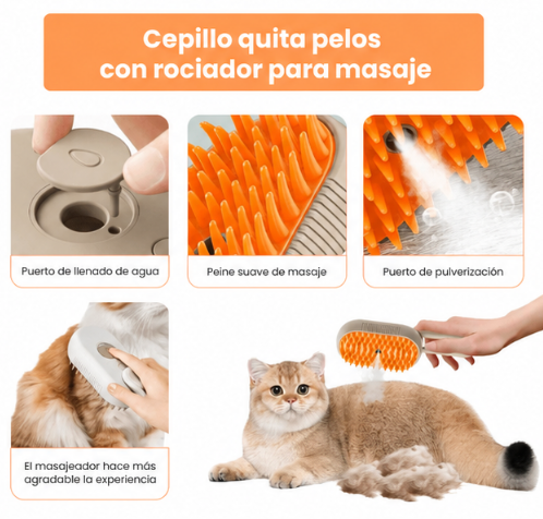 Cepillo de Vapor 3 en 1 para Perros
