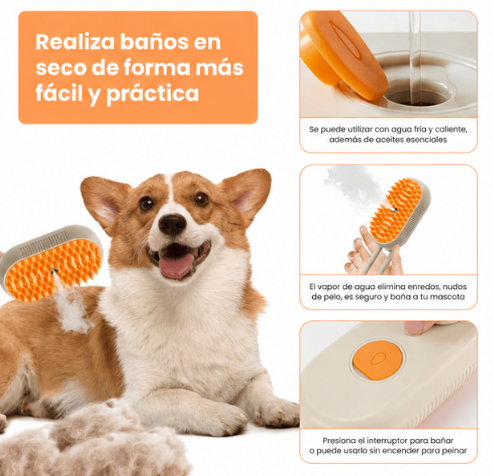 Cepillo de Vapor 3 en 1 para Perros