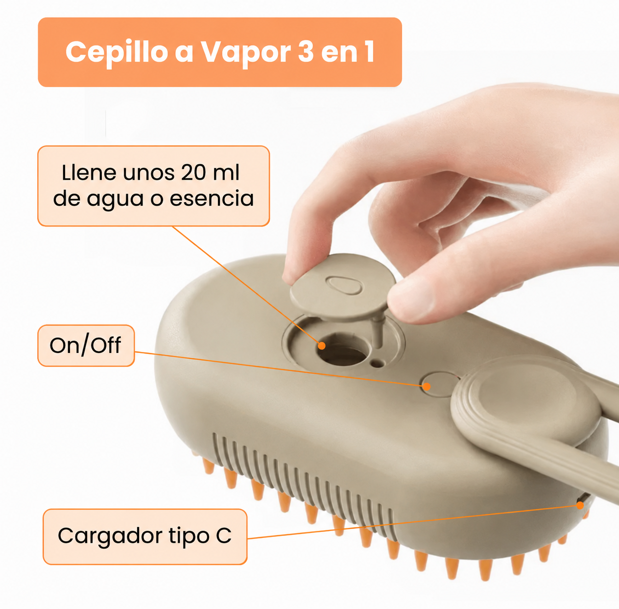 Cepillo de Vapor 3 en 1 para Perros